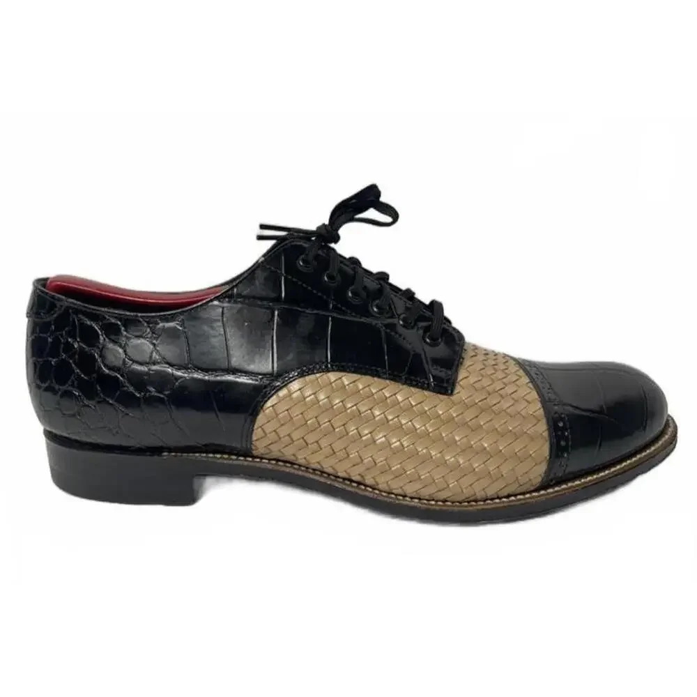 Vintage Stacy Adams Madison Oxford Dress Shoes Crocodile Toe Cap Woven - Size 10